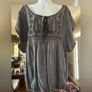 Gray Embroidered Free People Boho Top